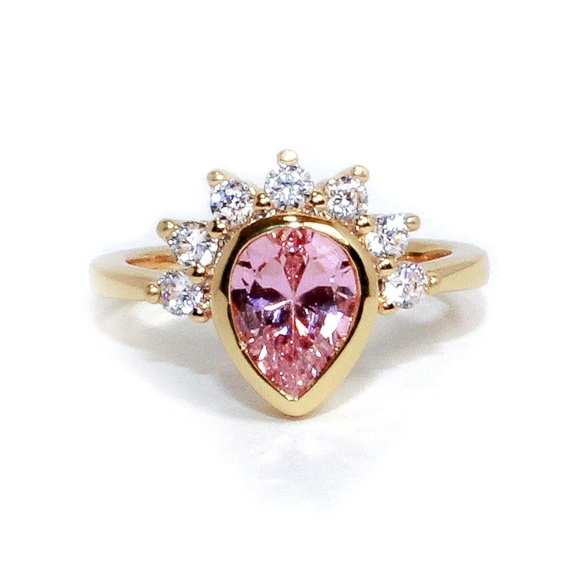 14k Pink Champagne Teardrop, half Sunburst dainty - Picture 3 of 8